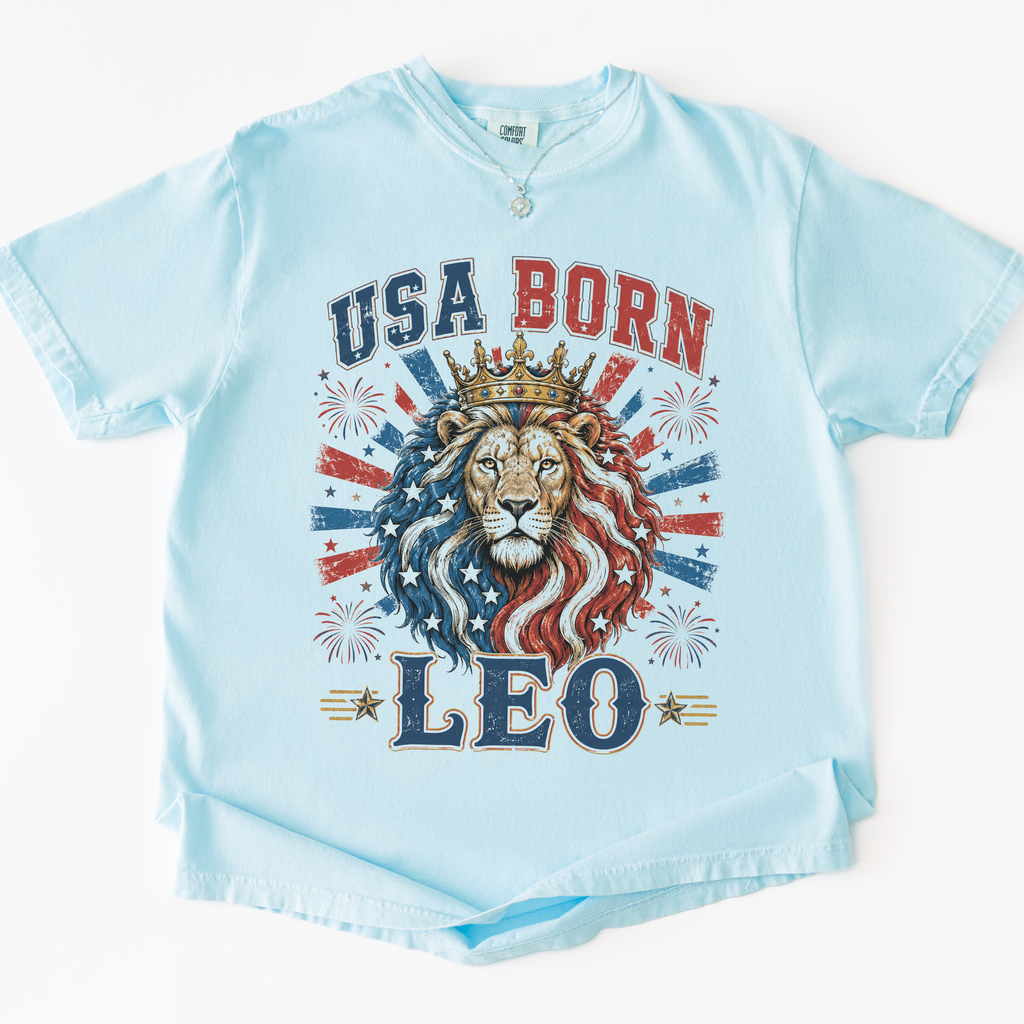 USA Born Leo Vintage Patriotic T-Shirt