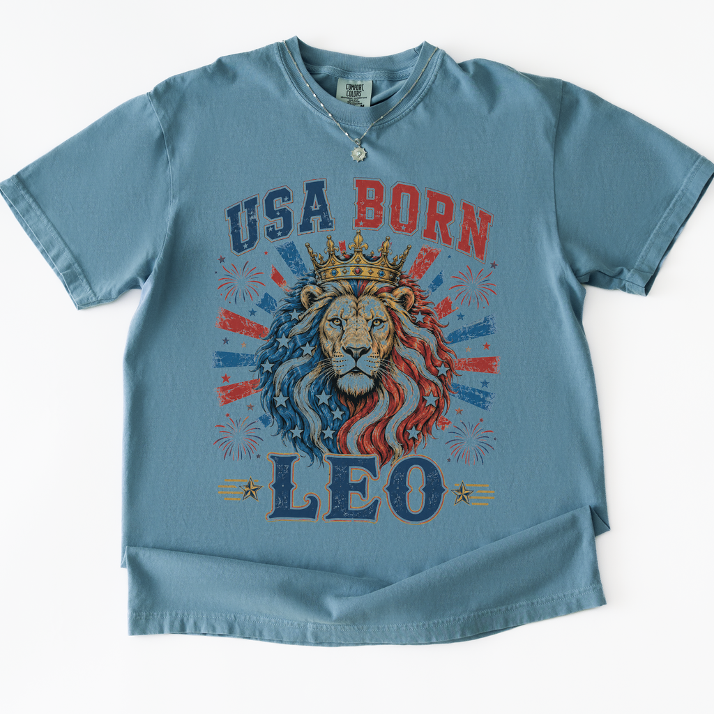 USA Born Leo Vintage Patriotic T-Shirt