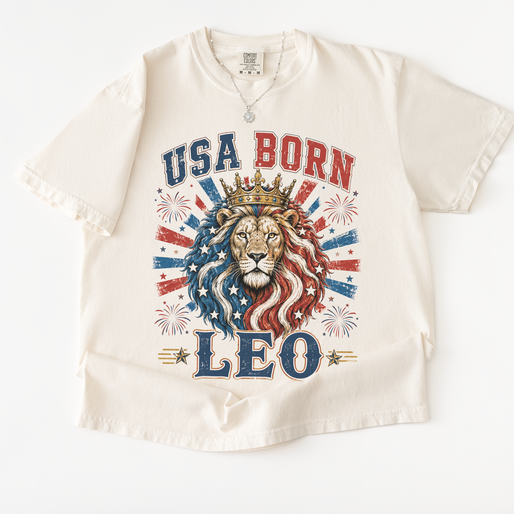 USA Born Leo Vintage Patriotic T-Shirt