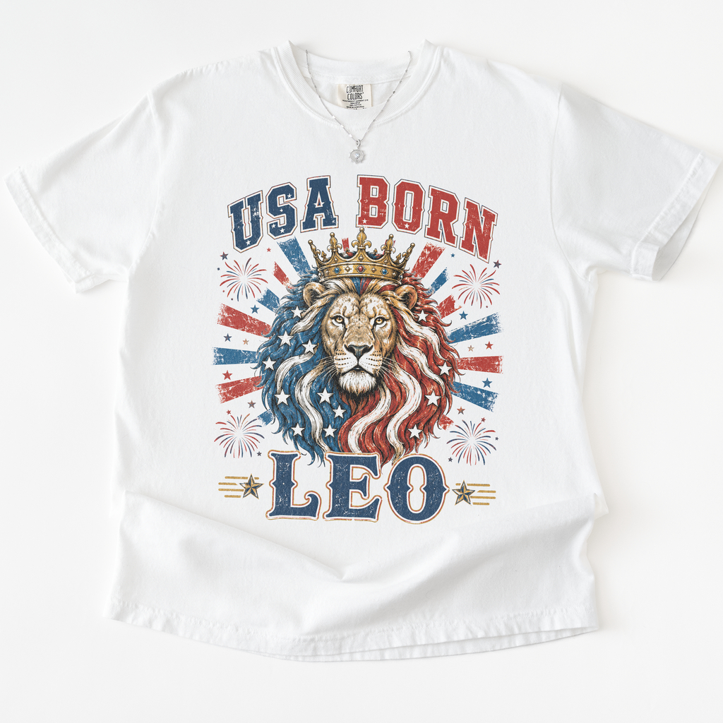 USA Born Leo Vintage Patriotic T-Shirt